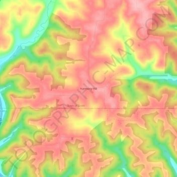 Mapa topográfico Harmony Hill, altitud, relieve