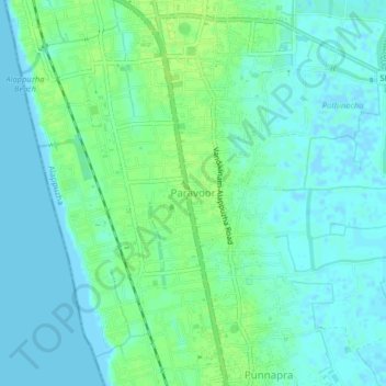 Mapa topográfico Paravoor, altitud, relieve