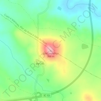Mapa topográfico São Lourenço, altitud, relieve