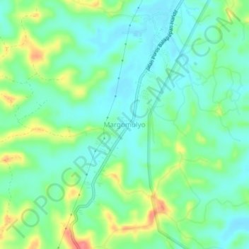 Mapa topográfico Margomulyo, altitud, relieve