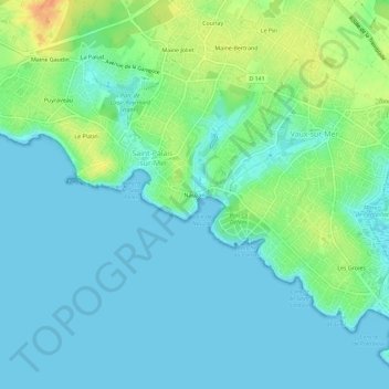 Mapa topográfico Nauzan, altitud, relieve