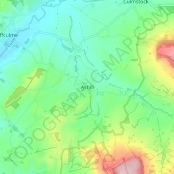 Mapa topográfico Ashill, altitud, relieve