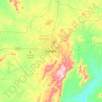 Mapa topográfico Songea, altitud, relieve