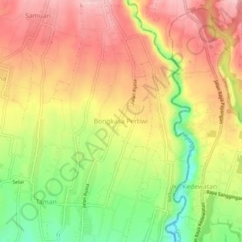 Mapa topográfico Bongkasa Pertiwi, altitud, relieve