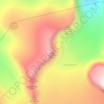 Mapa topográfico Fremste Storgrovhøe, altitud, relieve