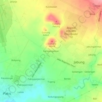Mapa topográfico Kampunganyar, altitud, relieve
