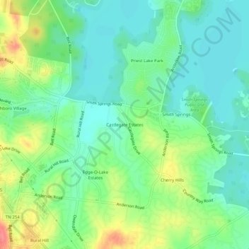 Mapa topográfico Castlegate Estates, altitud, relieve