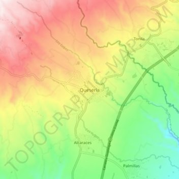 Mapa topográfico Quesería, altitud, relieve