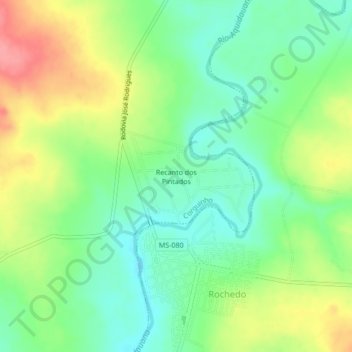 Mapa topográfico Recanto dos Pintados, altitud, relieve
