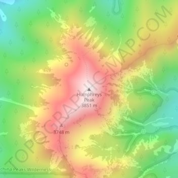 Mapa topográfico Humphreys Peak, altitud, relieve