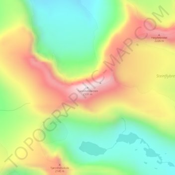Mapa topográfico Tjønnholstinden, altitud, relieve