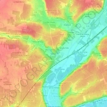 Mapa topográfico Pouvray, altitud, relieve