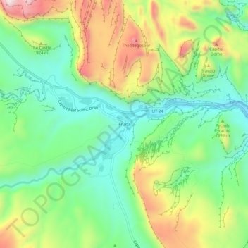 Mapa topográfico Fruita, altitud, relieve