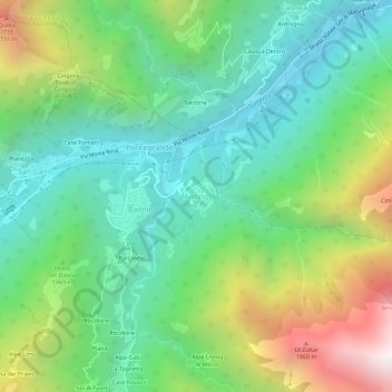 Mapa topográfico Anzino, altitud, relieve