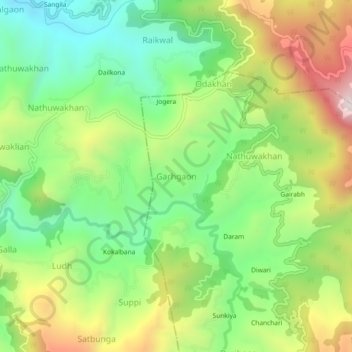 Mapa topográfico Garhgaon, altitud, relieve