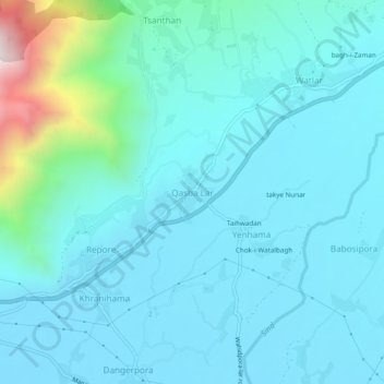 Mapa topográfico Qasba Lar, altitud, relieve