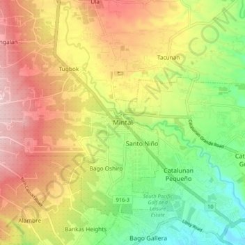 Mapa topográfico Mintal, altitud, relieve