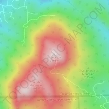 Mapa topográfico Starr Peak, altitud, relieve