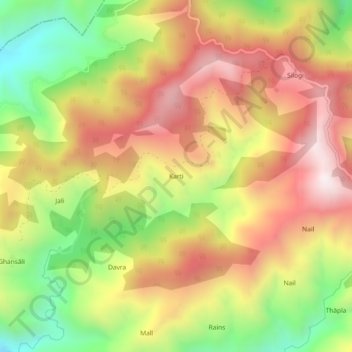 Mapa topográfico Karti, altitud, relieve