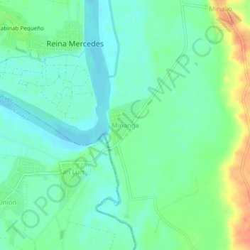 Mapa topográfico Minanga, altitud, relieve