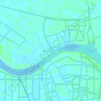 Mapa topográfico Teluk Gelam, altitud, relieve
