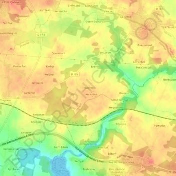 Mapa topográfico Trevieven, altitud, relieve