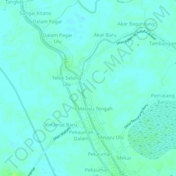 Mapa topográfico Melayu Ilir, altitud, relieve