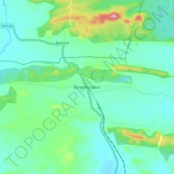Mapa topográfico Biramitrapur, altitud, relieve