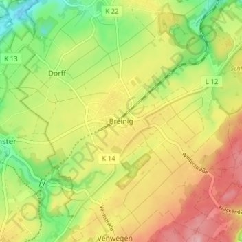 Mapa topográfico Breinig, altitud, relieve