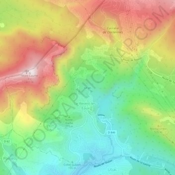 Mapa topográfico Le Jas, altitud, relieve