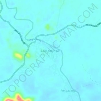 Mapa topográfico Balai Karangan, altitud, relieve