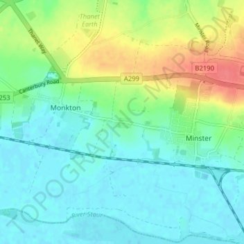 Mapa topográfico Hoo, altitud, relieve