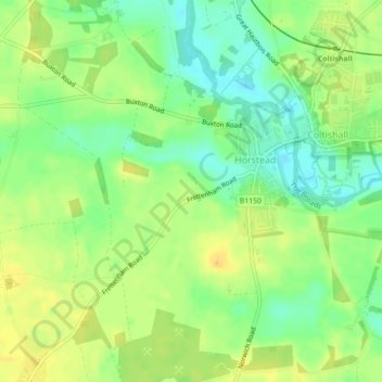 Mapa topográfico Horstead, altitud, relieve