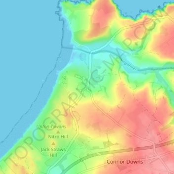 Mapa topográfico Gwithian, altitud, relieve