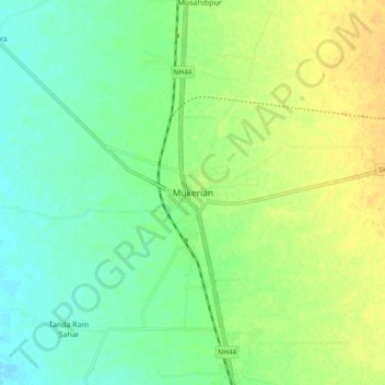 Mapa topográfico Mukerian, altitud, relieve