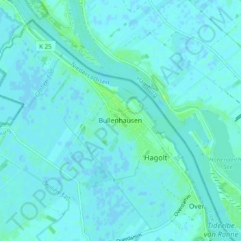 Mapa topográfico Bullenhausen, altitud, relieve