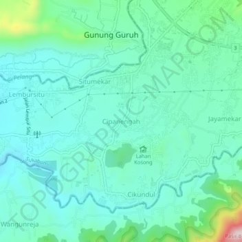 Mapa topográfico Cipanengah, altitud, relieve