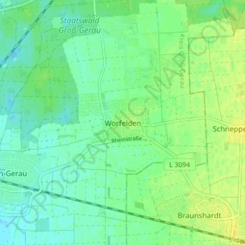 Mapa topográfico Worfelden, altitud, relieve