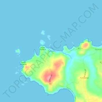Mapa topográfico Puñihuil, altitud, relieve