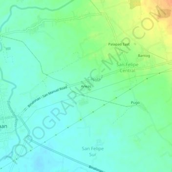 Mapa topográfico Arwas, altitud, relieve