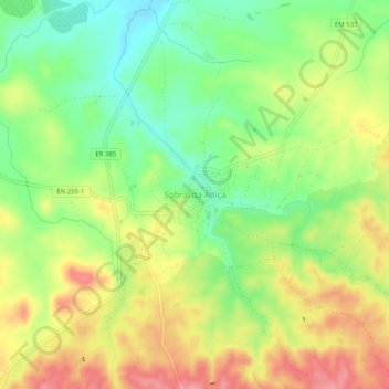 Mapa topográfico Sobral da Adiça, altitud, relieve