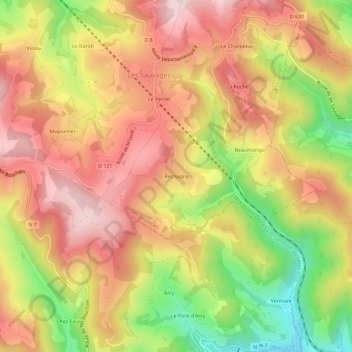 Mapa topográfico Rechagny, altitud, relieve