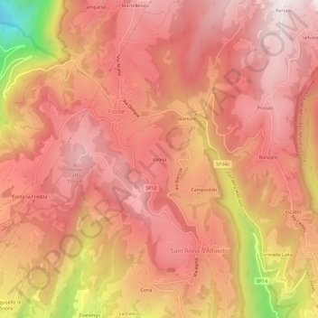 Mapa topográfico Vaona, altitud, relieve
