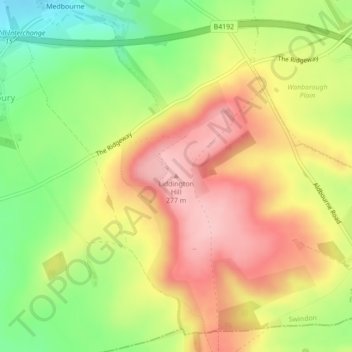 Mapa topográfico Liddington Hill, altitud, relieve