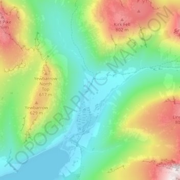 Mapa topográfico Wasdale Head, altitud, relieve