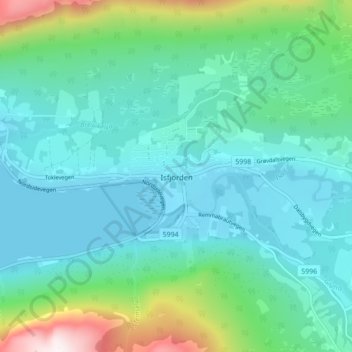 Mapa topográfico Isfjorden, altitud, relieve