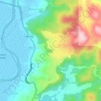 Mapa topográfico Boma, altitud, relieve