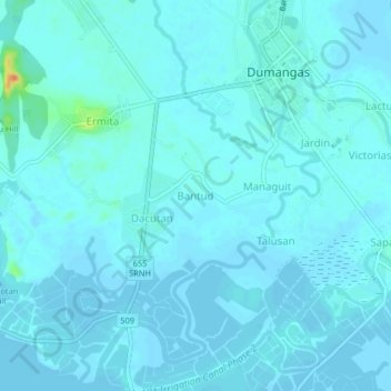 Mapa topográfico Bantud, altitud, relieve