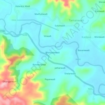 Mapa topográfico Bhonsalewadi, altitud, relieve