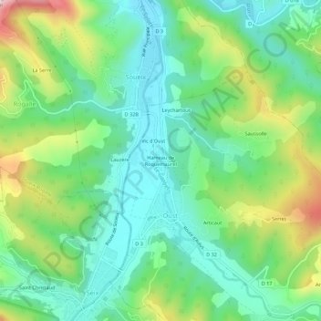 Mapa topográfico Hameau de Roquemaurel, altitud, relieve